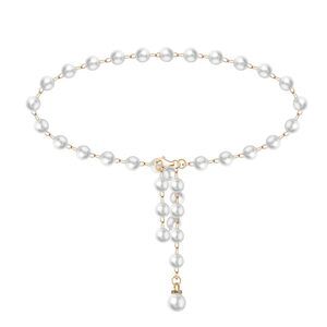 Gold Chain Pearl Drop Belt - White Pearl Ladies Waist Accessory